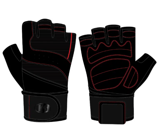 Guante para pesas K6, Doble muñequera, Modelo Ice Border 3 (Negro/Rojo)