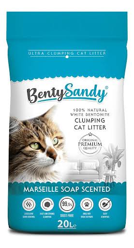Arena para Gatos Bentysandy Ultra absorbente y Ultra aglomerante 100% Bentonita 20L / 18Kg (JABÓN DE MARSELLA)